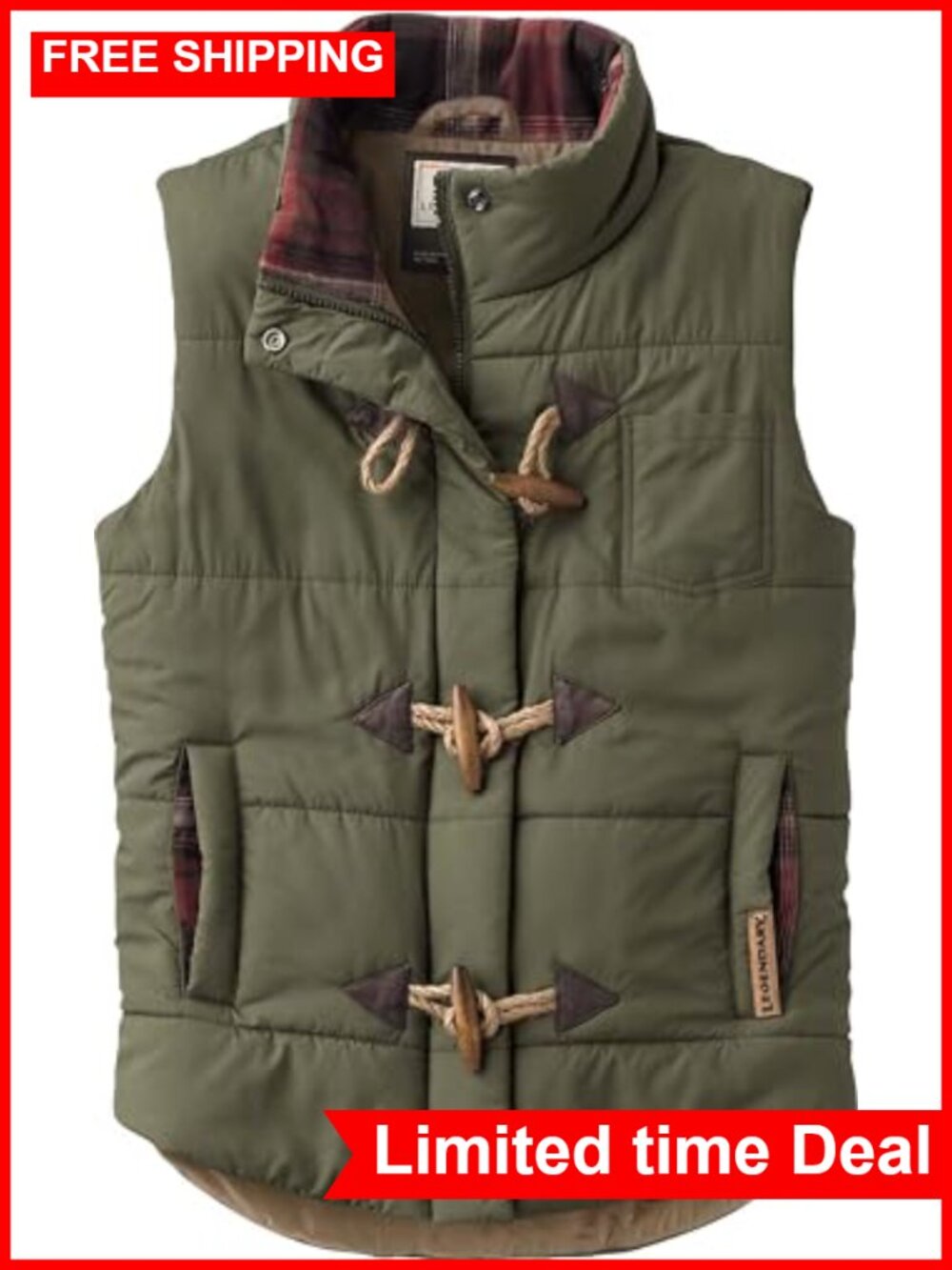 Quilted Toggle Puffer Vest 100% Polyester Sleeveless Outdoor